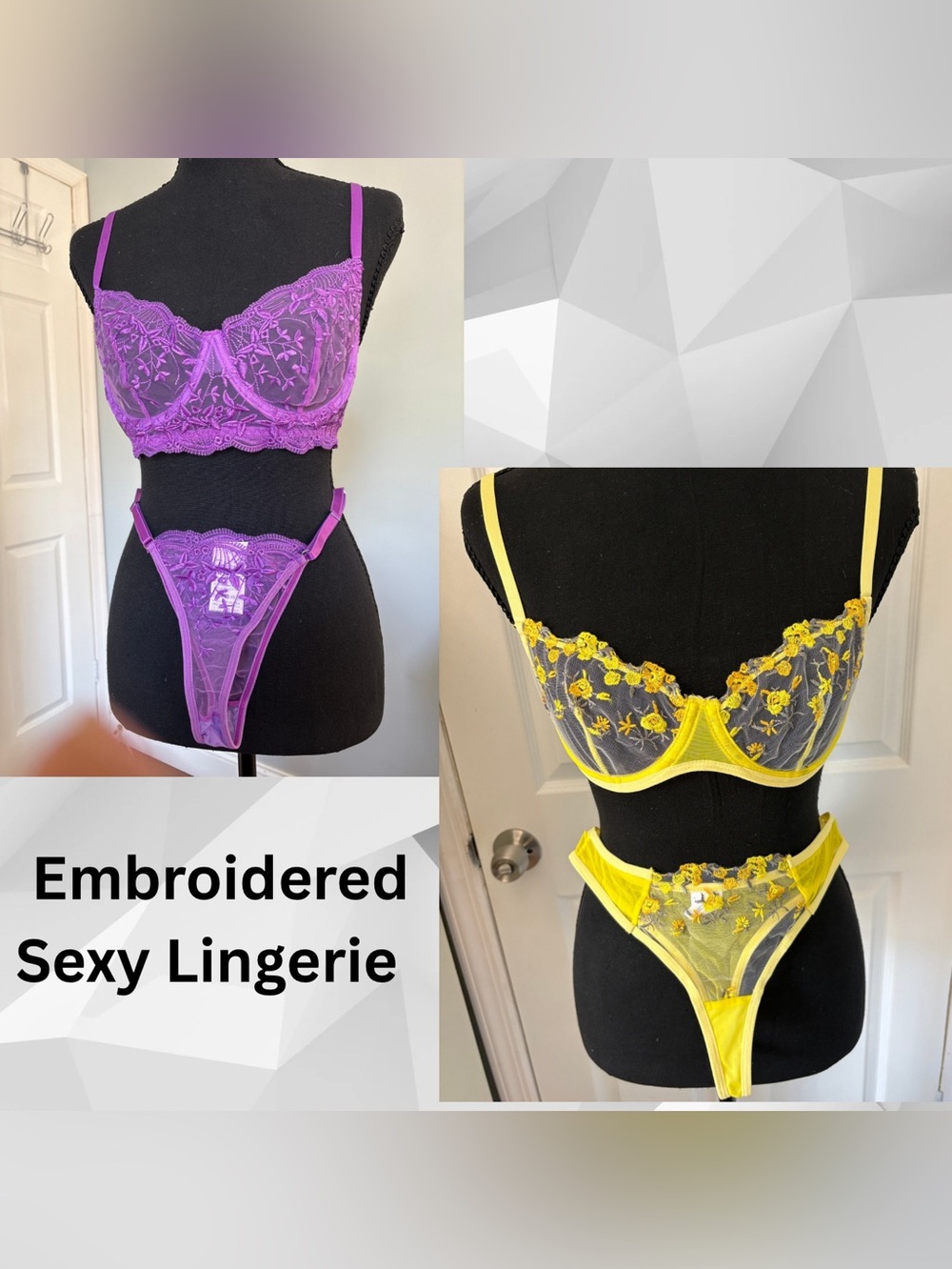 Floral Embroidered Sheer Balconette Bra & Thong Set